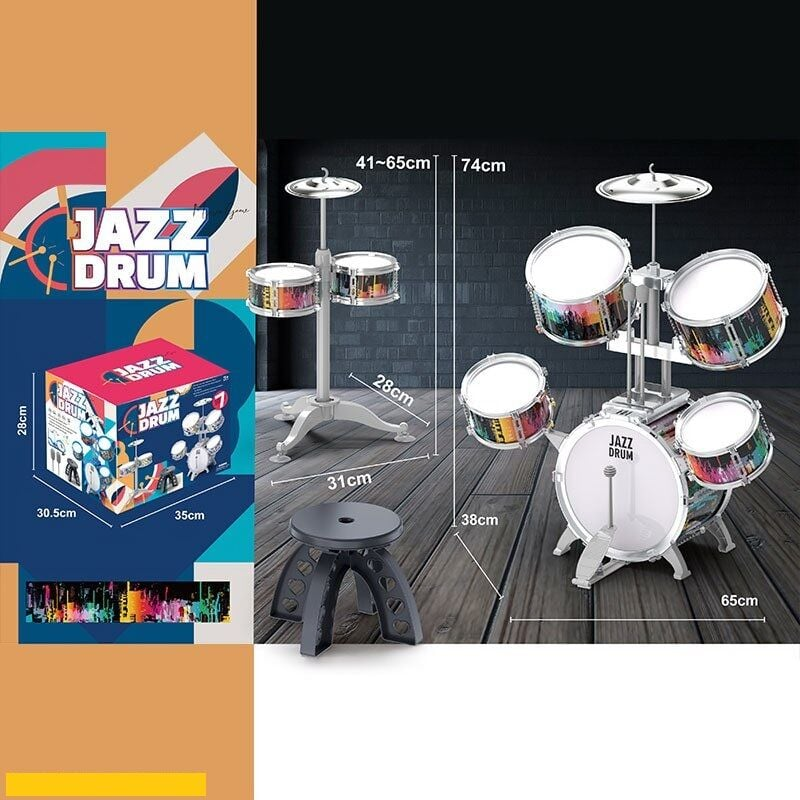 Дитяча барабанна установка з тарілками, стільчик, 65х38х74 см; ZG 3002-A, фото 1