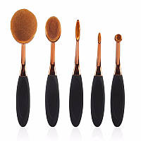 Набор профессиональных кистей для макияжа "зубная щетка овал" (5 шт) Makeup Oval Toothbrush Set black/gold