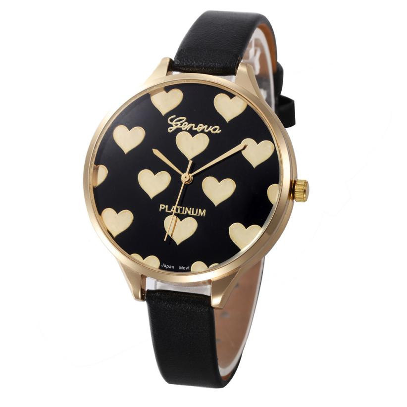 Модные нежные женские часы Geneva Hearts ,черные