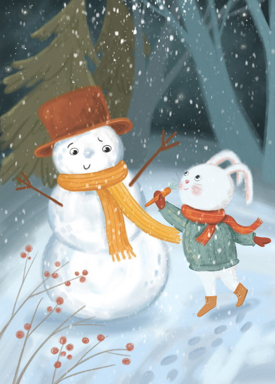 Поштівка "Зайченятко і сніговик", фото 1