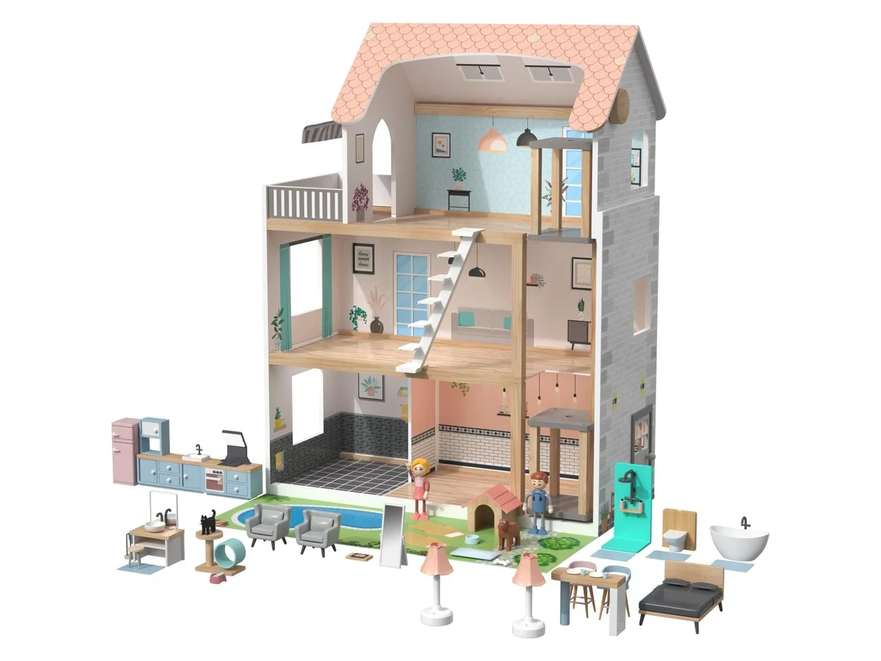 Дерев’яний будиночок для ляльок XXL Lupilu | 54 елементи, фото 1