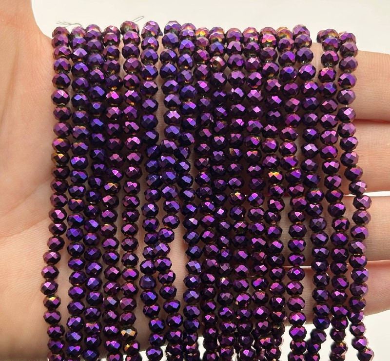 Намистини Рондель / 4х3 мм / К-сть: 100-115 шт / Непрозорий / Гальваніка / Фіолетовий №61, фото 1