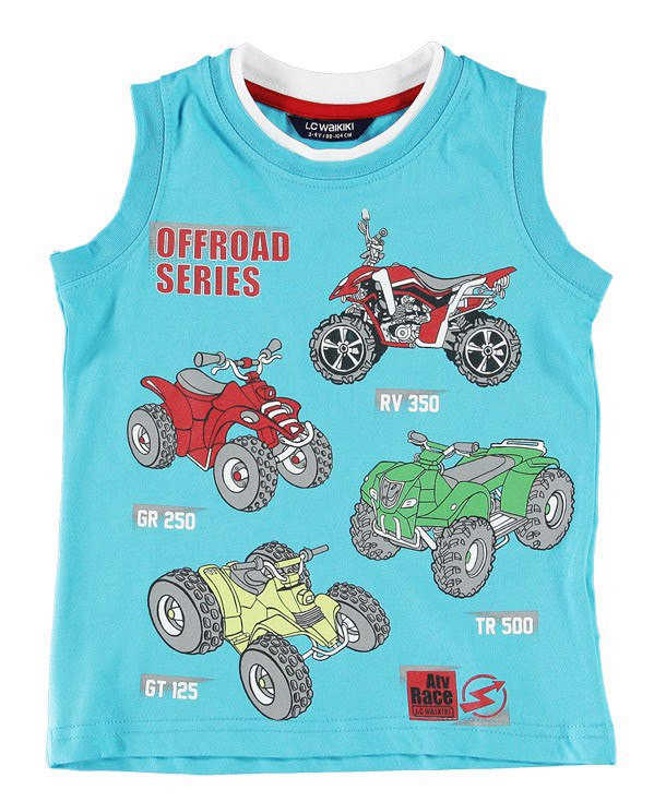 Майка для хлопчика LC Waikiki блакитного кольору з квадроциклами на грудях 100% бавовна