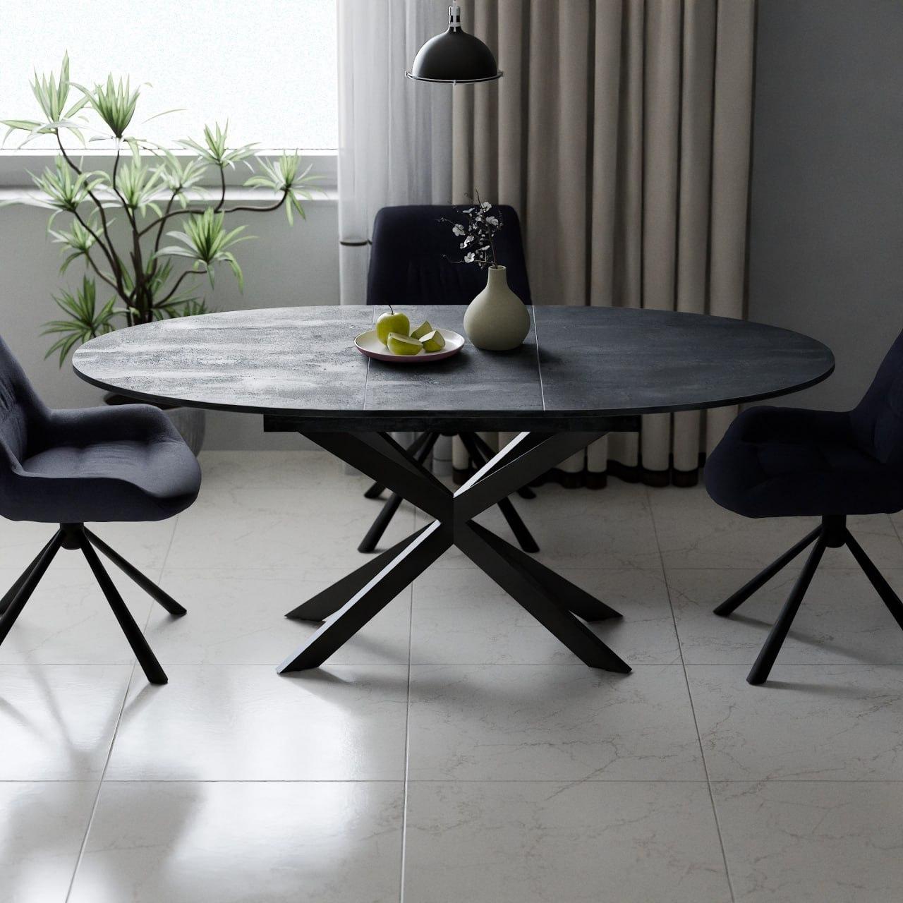 Розсувний обідній стіл в стилі лофт СПАЙДЕР овал Neman  ДСП вугільний камінь  / Чорний