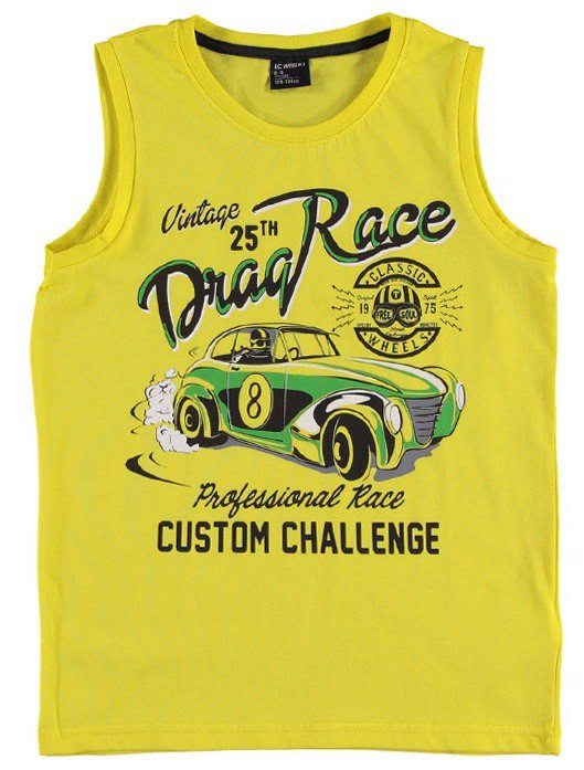 Майка для хлопчика LC Waikiki жовтого кольору з написом Drag Race 100% бавовна
