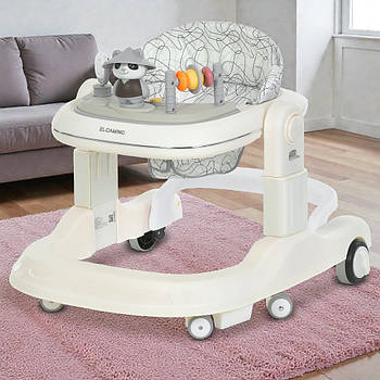 Ходунки-пушер 2в1 El Camino ME 1200 URSA з іграшками, музикою та підсвіткою, 6 силіконових коліс Білий