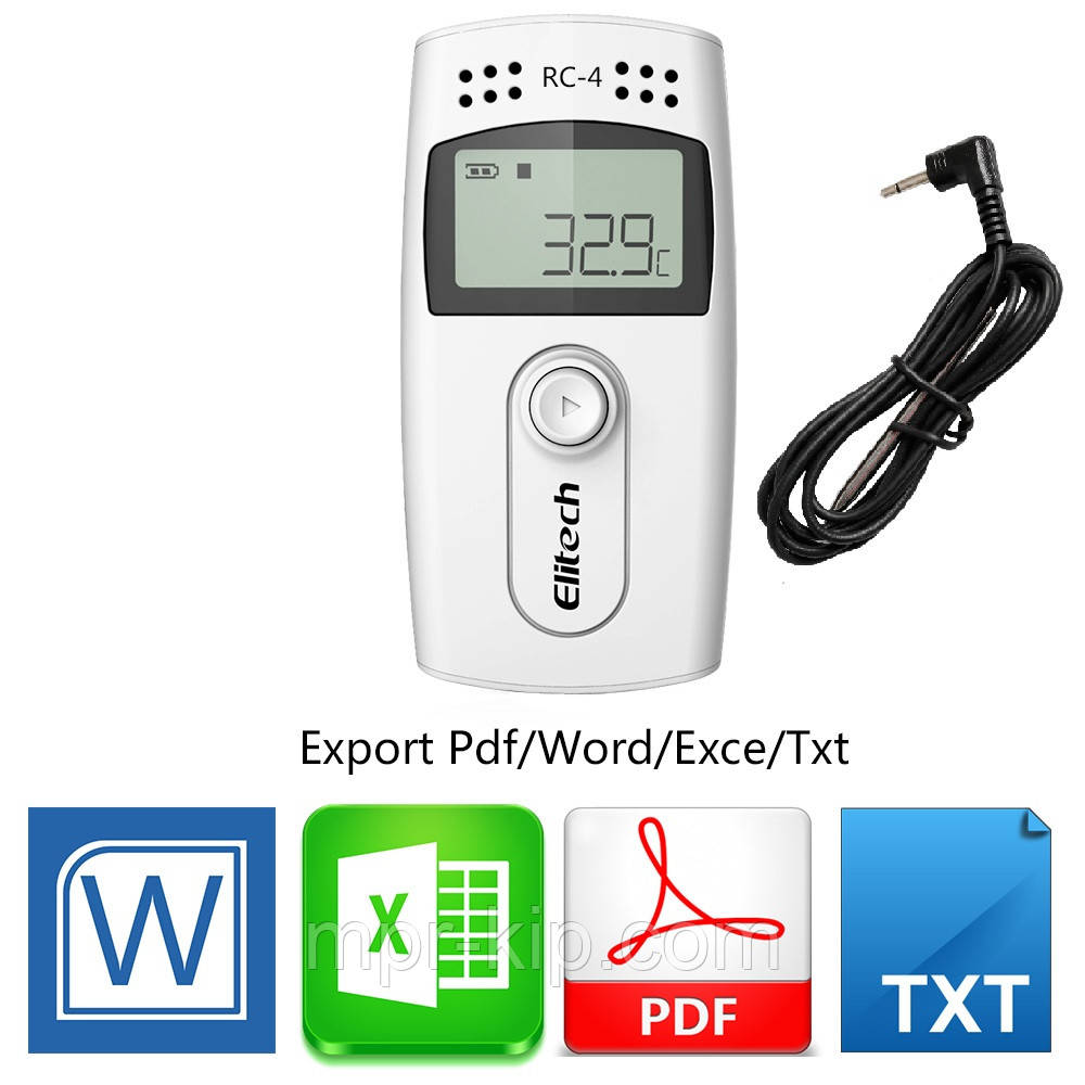 Реєстратор температури Elitech RC-4 (UK) (-40 °C — +85 °C, ± 0,5 °С) Пам'ять 16000. PDF, Word, Exel, TXT