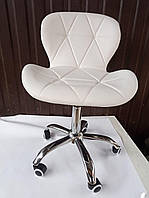 Стілець майстра без спинки на коліщатках м'який зі шкірозамінника мокрий пісок