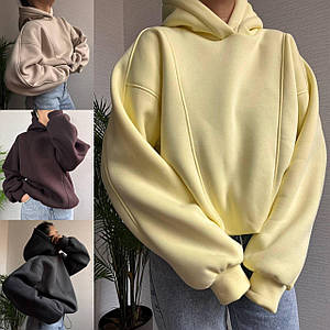 Теплий oversize худі  з фіксаторами на флісом і подвійним капюшоном