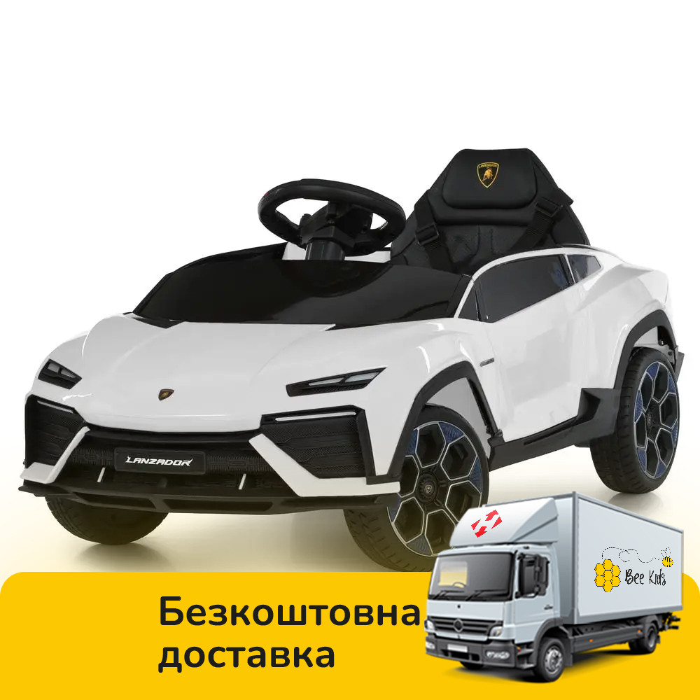 Електромобіль Lamborghini дитячий (р/к, 4мотори:2х25W, 2х30W, 1акум12V9AH, MP3, BLUETOOTH) Bambi M 6293EBLR-1 Білий, фото 1