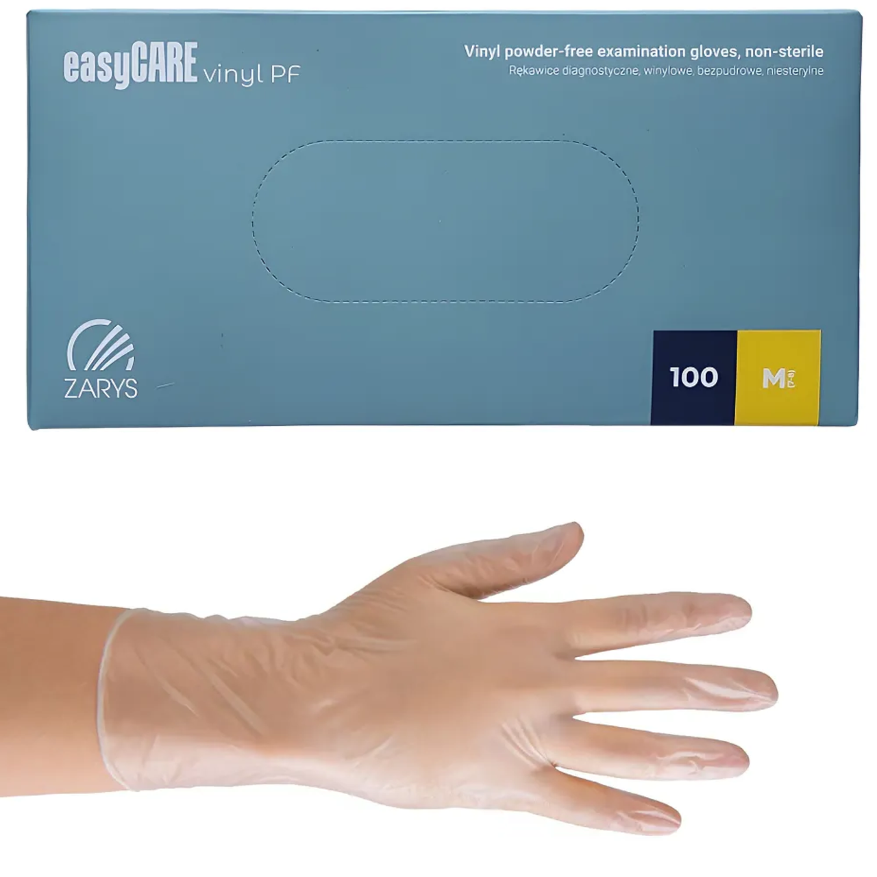 Рукавички | Вінілові | Прозорі | розмір М | easyCAR vinyl Pf ZARYS - одноразові неопудрені для салонів краси 100 шт.