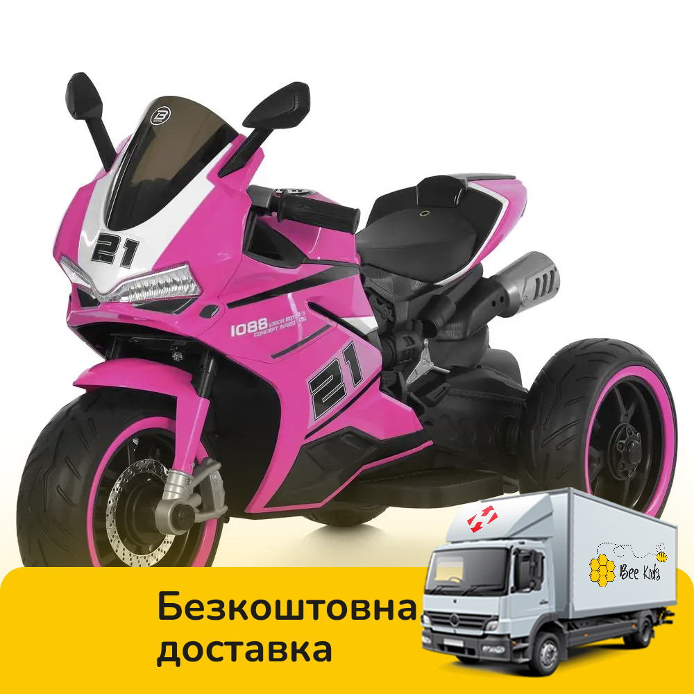 Електромотоцикл триколісний дитячий Bambi (1*12V7AH, 2*35W, BLUETOOTH, музика, світло) M 6264EL-8 Рожевий, фото 1