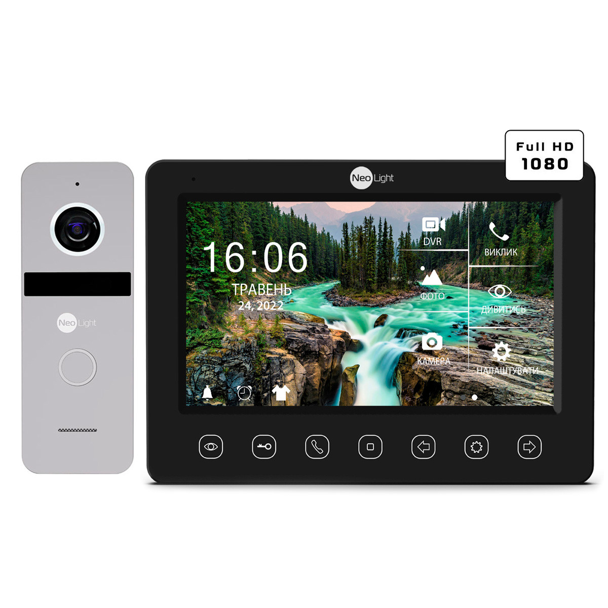 Комплект відеодомофону NeoLight KAPPA+ HD Black та панель виклику SOLO Silver