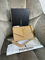 Saint Laurent Cassandre Chain Wallet Beige / Gold Leather