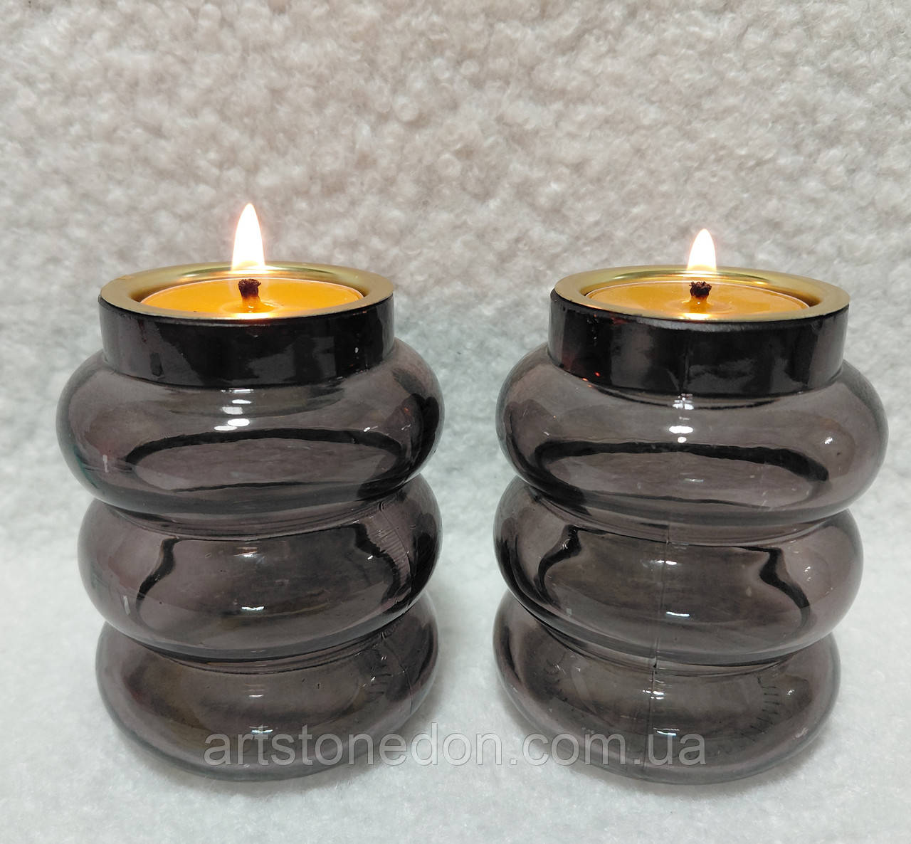 Скляний підсвічник із димчастого скла, 9 см, фото 1