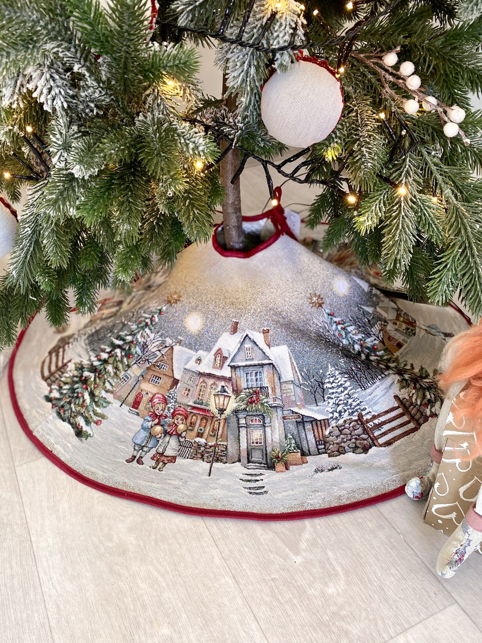 Спідниця килимок під ялинку Новорічна гобелен 90 см.ROUND1377, фото 1