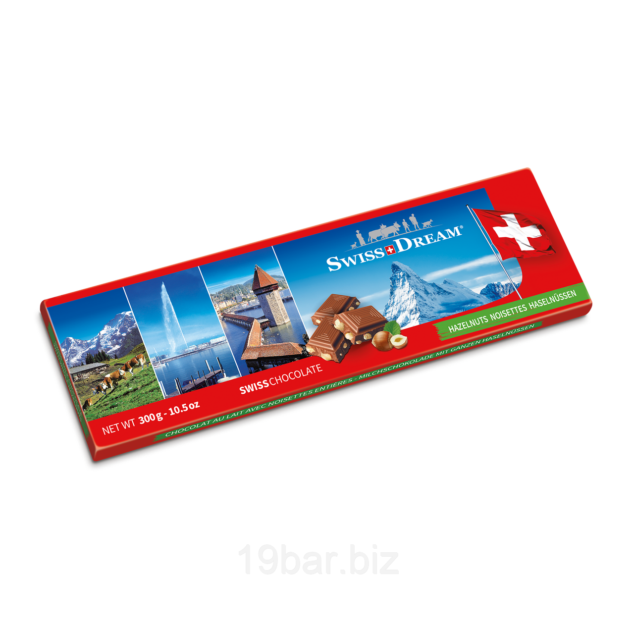 Шоколад SwissDream Milk-hazelnuts souvenir bar 300g SD304, фото 1