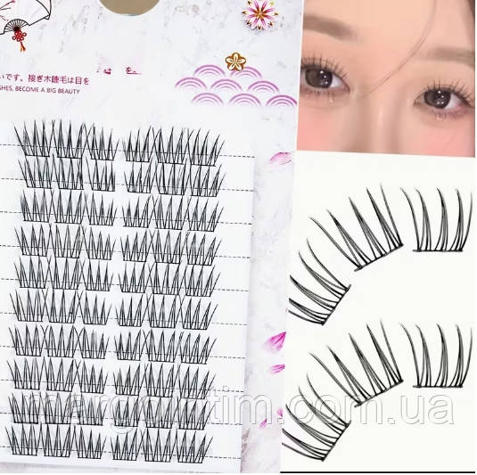 Вії Накладні/ нарощені кластерні / пучкові вії для приклеювання клеєм в домашніх умовах / Вигин C/ 60 шт, фото 1