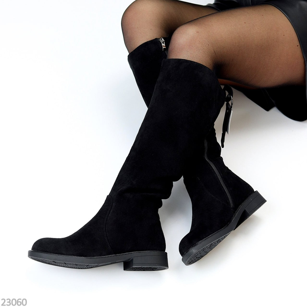 Повсякденні високі чорні замшеві чоботи єврозима низький хід, фото 1