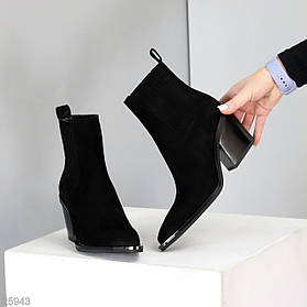 Модні чорні черевики козаки натуральна замша на флісі