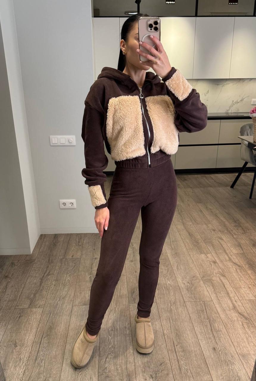 Костюм жіночий теплий лосини та кофта з хутряними вставками 3532, фото 1