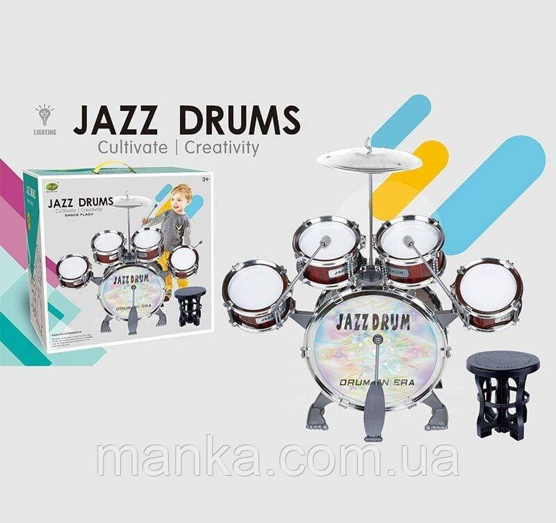 Барабан 586-370 з підсвічуванням, барабанними паличками, стільцем та мікрофоном, в коробці, фото 1