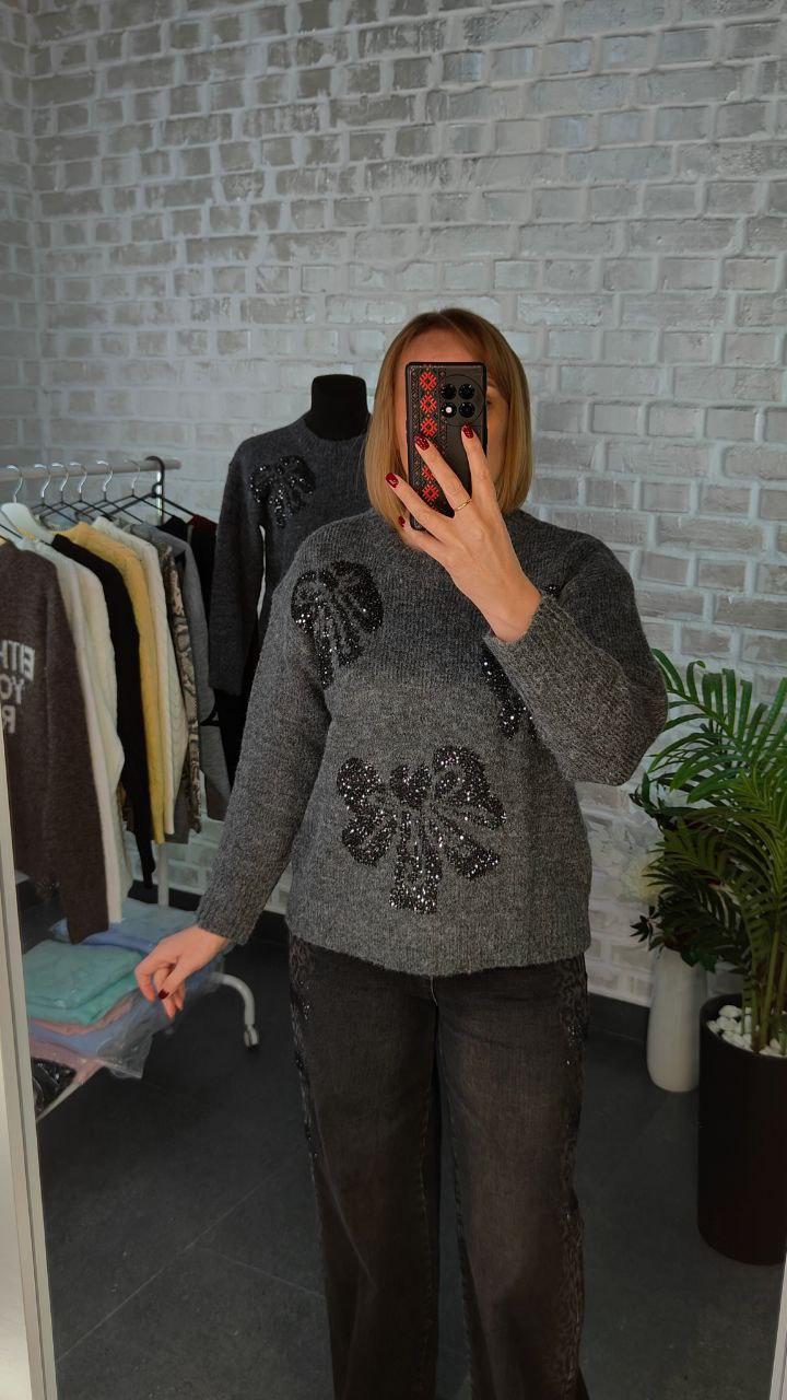 Жіноча святкова кофта | В'язаний светр зі стразами | Єдиний розмір до 2XL