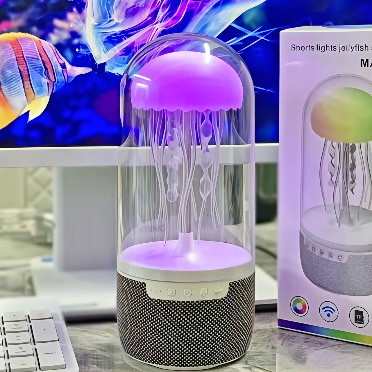 Колонка Медуза 22.3см нічник світильник Bluetooth, портативна бездротова колонка з підсвіткою Type-C, фото 1