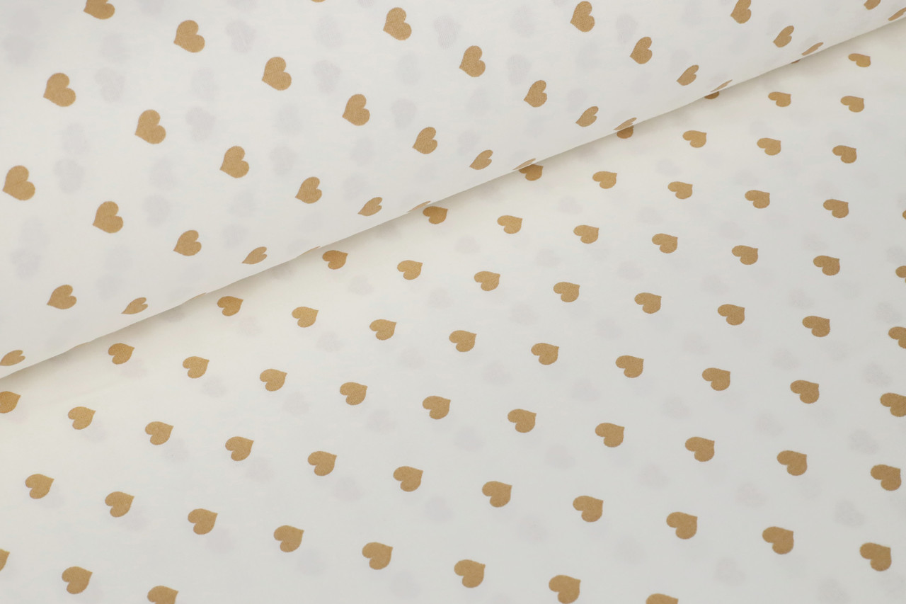 Ранфорс 240 см Сердечка золотаво-бежеві на білому, фото 1