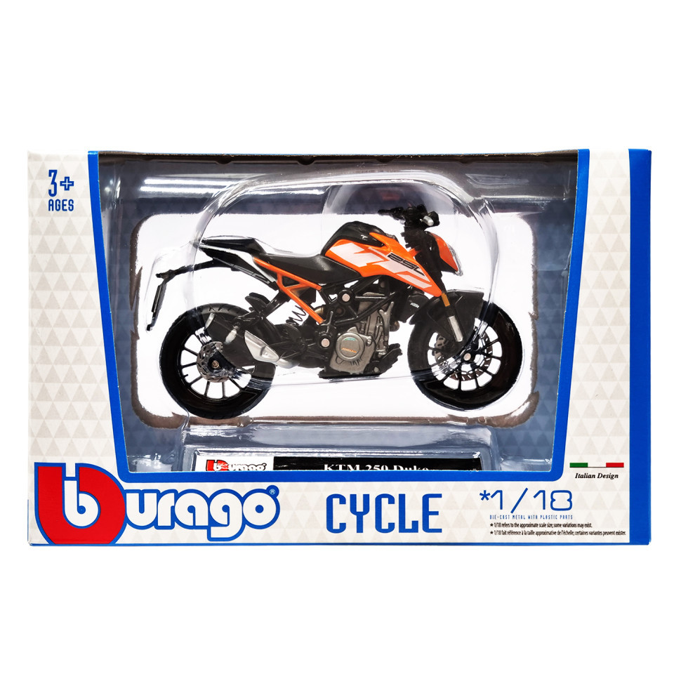 Дитяча модель Мотоцикла "KTM 250 Duke" Bburago 18-51030-4 масштаб 1:18, фото 1