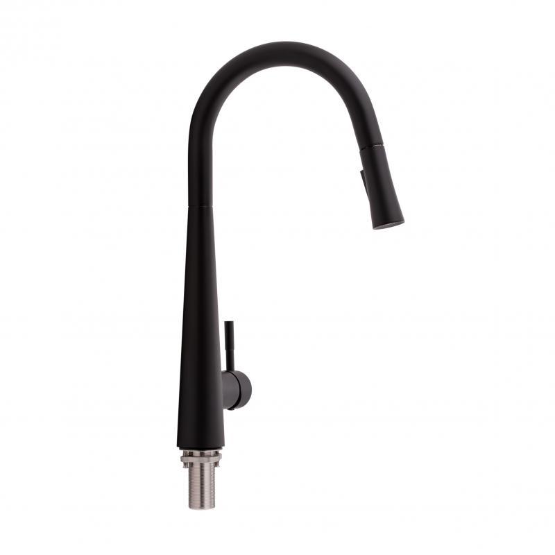 Змішувач для кухні Qtap Evicka з висувним виливом QTEVI9135103UB Black Matt, фото 1