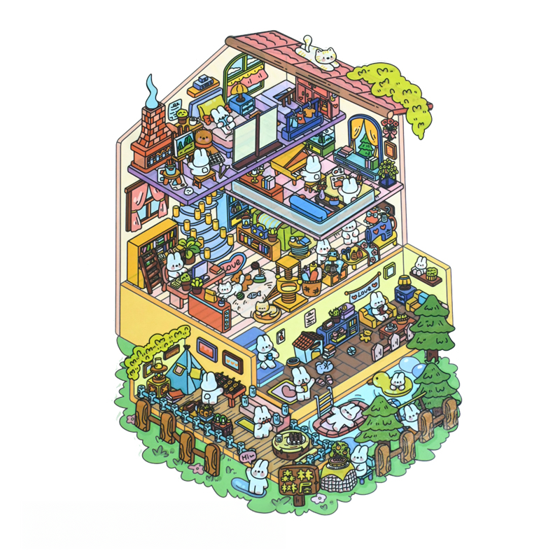 Набір наліпок стікерів румбокс 3D наклейки кімната Будинок в Лісі