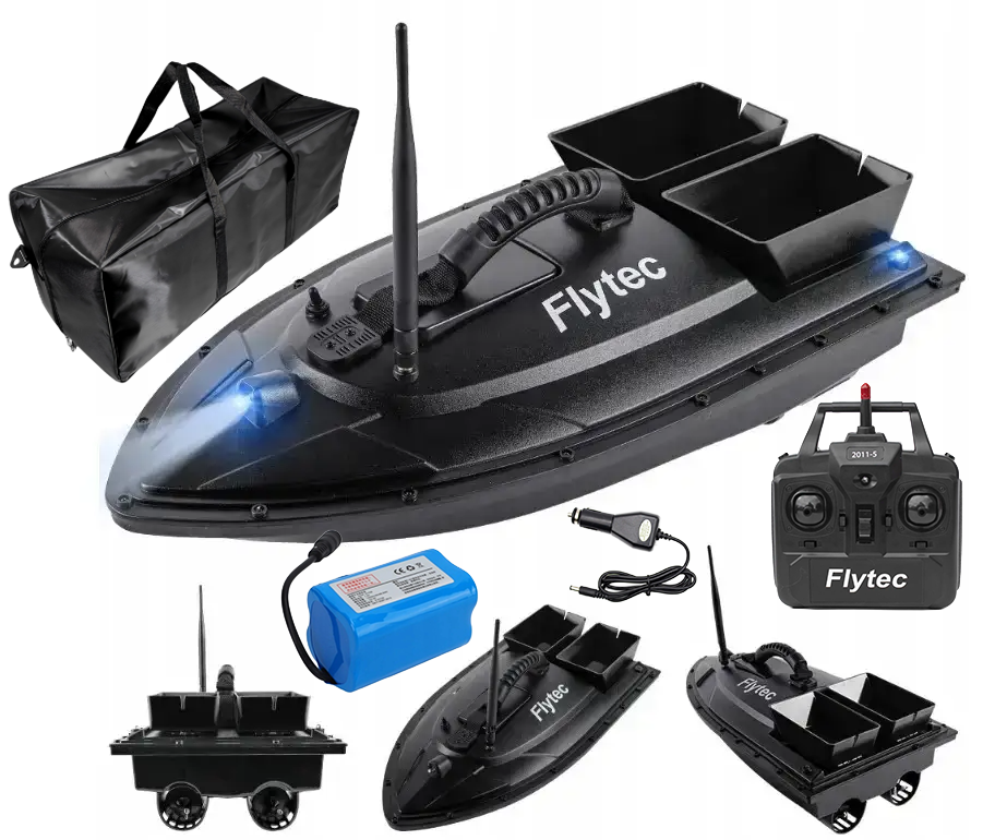 Прикормочний кораблик для риболовлі Flytec 2011-5 Black акумулятор 12000  mAh + сумка у подарунок