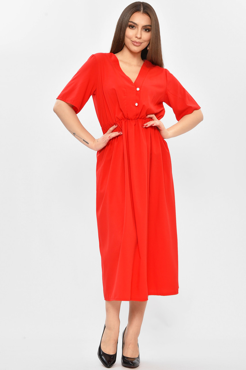 Сукня жіноча однотонна червоного кольору р.42-44 208732M, фото 1