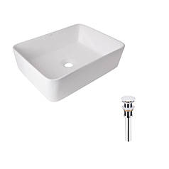 Комплект Qtap Tern: Раковина накладна прямокутна 480х370х135 мм White + Донний клапан PU02