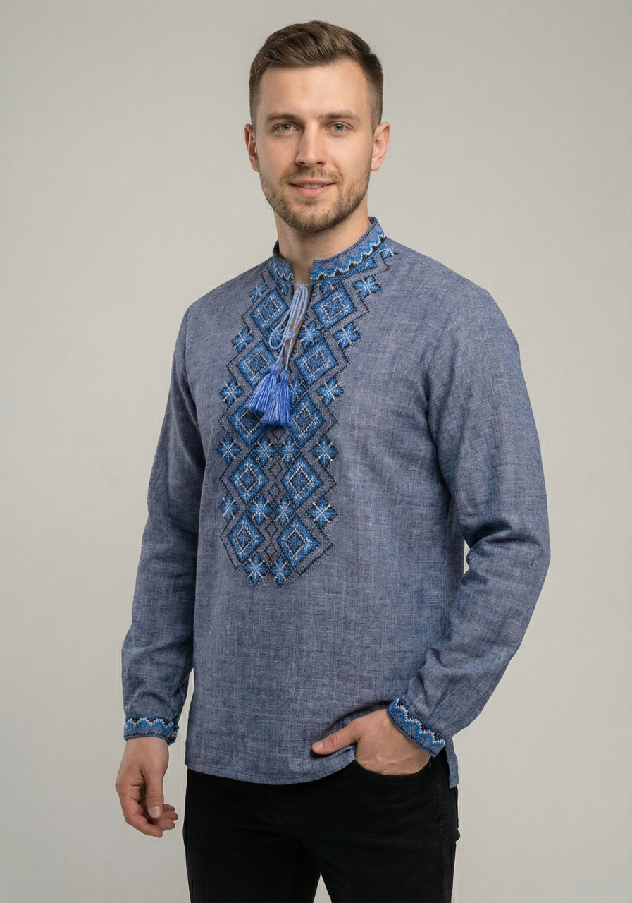 Вишита чоловіча сорочка джинс великі розміри