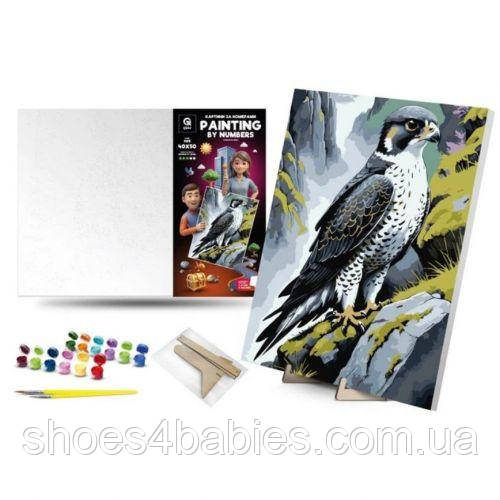 Картина за номерами 40х50 см "Сапсан на скелі" з дерев'яною підставкою