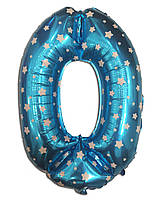 Фольгована цифра 0 блакитна із зірочками 75х54 см