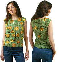 Блуза зелено-жовта із сполучених щільних мотивів