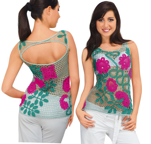 Рожево-зелений топ у техніці ірландського мережива.