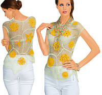 Блуза лимонно-бежевая из соединенных сетчатых лоскутов