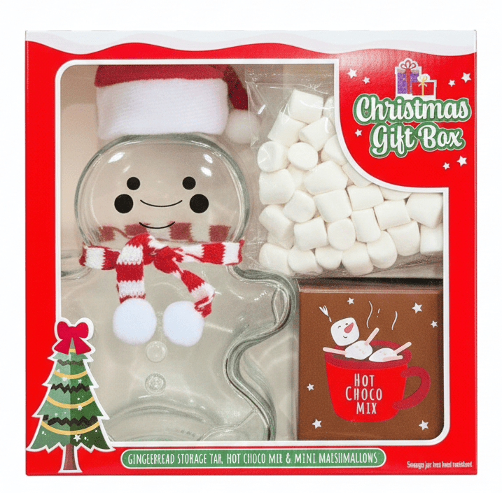 Подарунковий набір Christmas Gift Box Пряниковий чоловічок для гарячого шоколаду з маршмеллоу 45г, фото 1