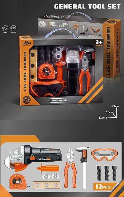 Набір інструментів 12 елементів, автоматична болгарка, на батарейках, аксесуари, у кор. /48-2/, фото 1