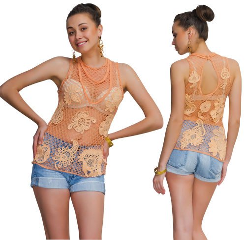 Топ оранжево-бежевий з сполучених сіткою щільних мотивів