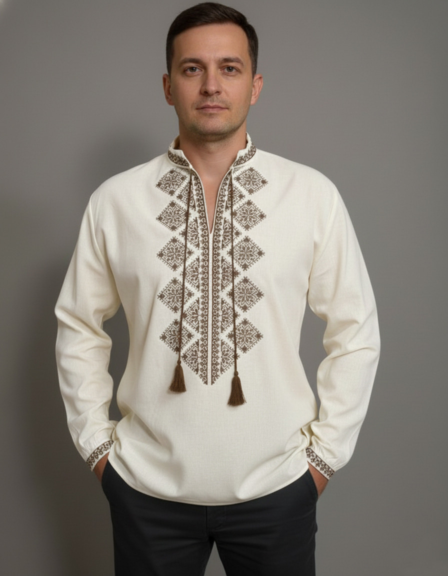 Чоловіча вишиванка ESQ з коричневим геометричним орнаментом, Туреччина, фото 1