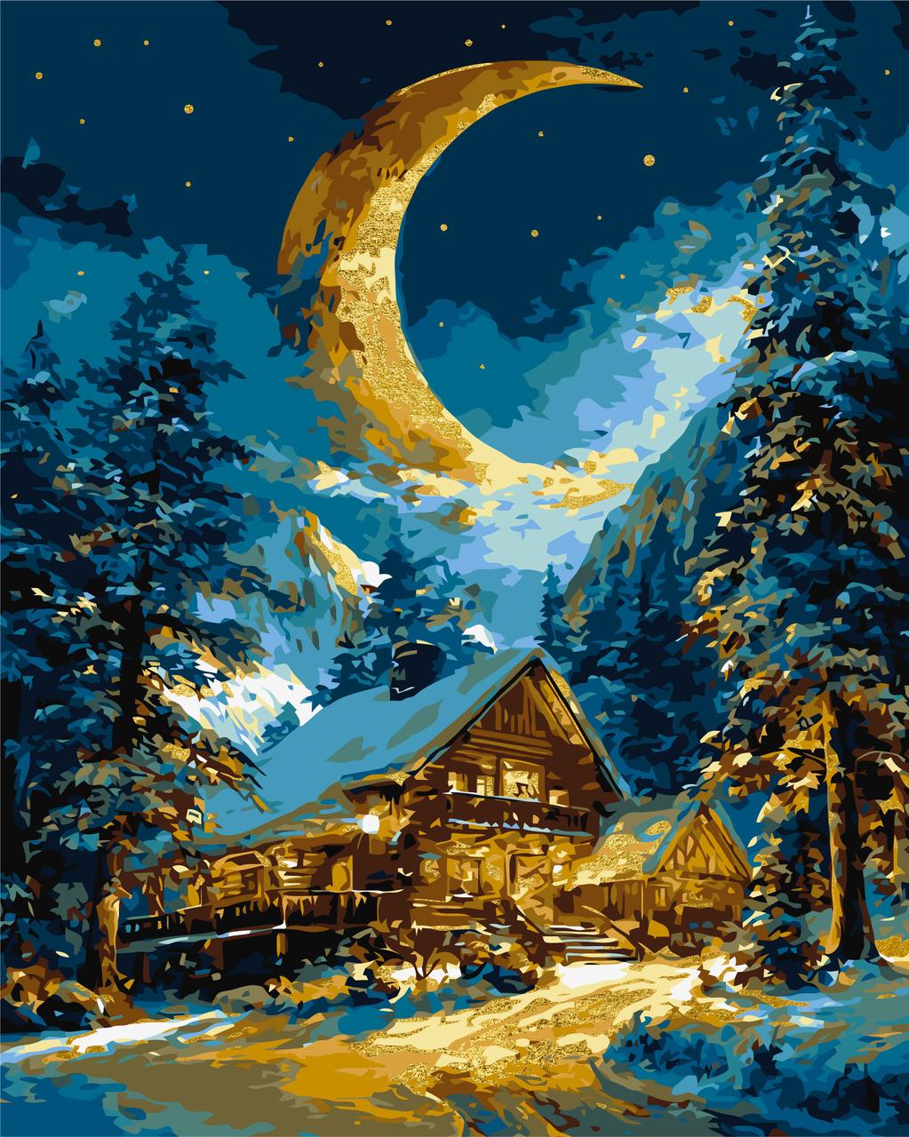 Картина за номерами Пейзаж. Зимове тепло дому з фарбами металік 40*50 см Орігамі LW 1605-01, фото 1