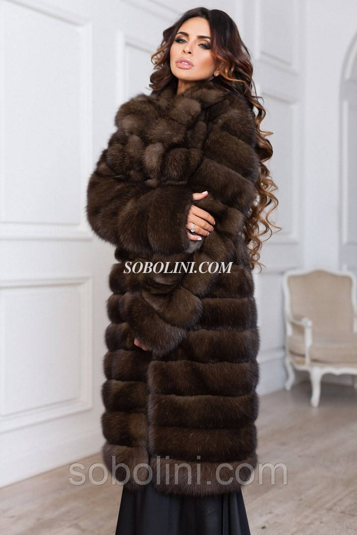 Шикарна шубка з хутра баргузинського соболю, комір відкладний, поперечний крій, фото 1