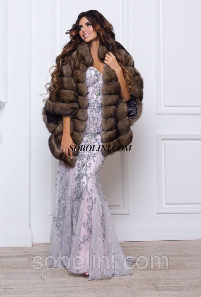 Нереально красива шуба "кажан" з хутра баргузинського собаці, рукав 3/4, комір стійка, фото 1