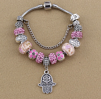 Жіночий браслет у стилі Пандора Хамса рожевий