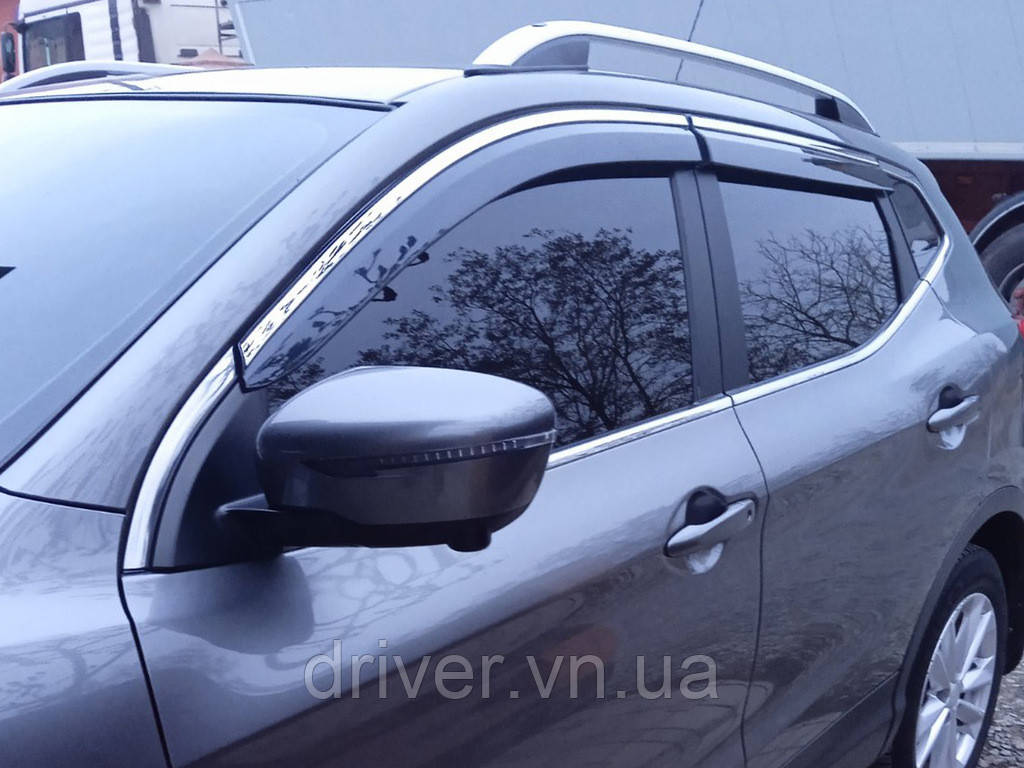 Ветровики с хромированным молдингом Niken Luxury (4 шт) для Nissan Qashqai 2014-2021 гг, фото 1